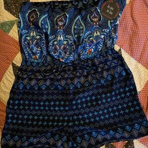 Blue and Black Patterned Romper